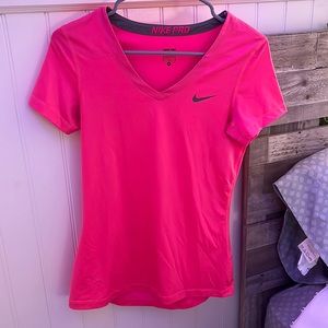 Hot pink nike pro workout fitted shirt